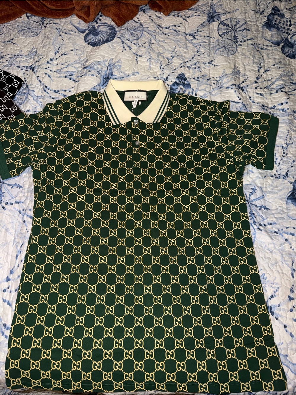 Green and Cream Interlocking GG Polo